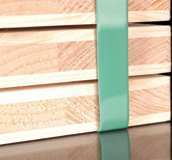 Extruded green Polyester Strap application on wood